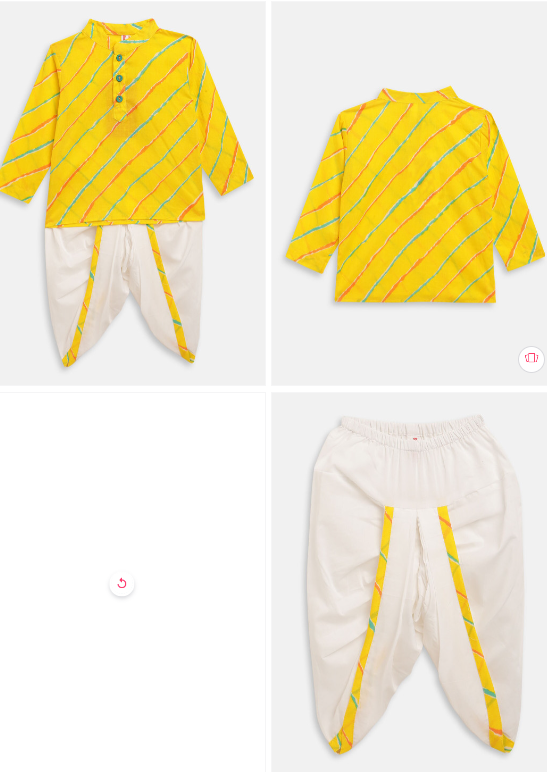 Stuffie Land Boys Yellow Leheriya Printed Pure Cotton Kurta with Dhoti Pants
