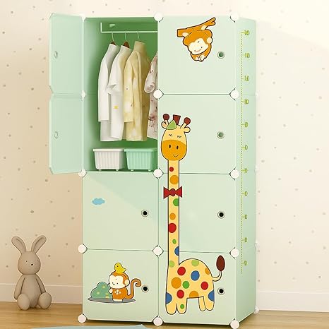 Sunderlook Plastic Wardrobe for Kids Clothes – Professional Collapsible Wardrobe, Easy to Use Foldable Almirah, Plastic Cupboard for Kids for Home (Green-S3, 8 Door)