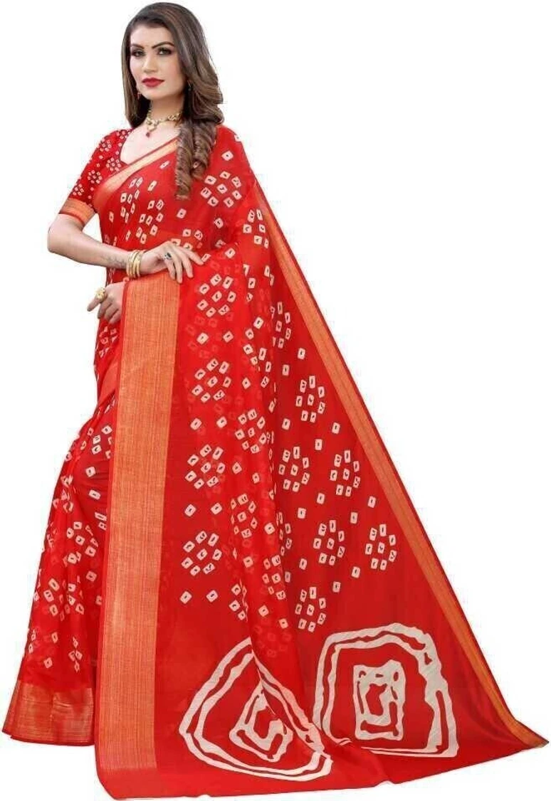 The Fashion Outlets Printed Bandhani Cotton Silk Saree (Orange)