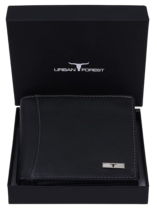 URBAN FOREST Oliver Black Leather Wallet for Men with RFID Protection