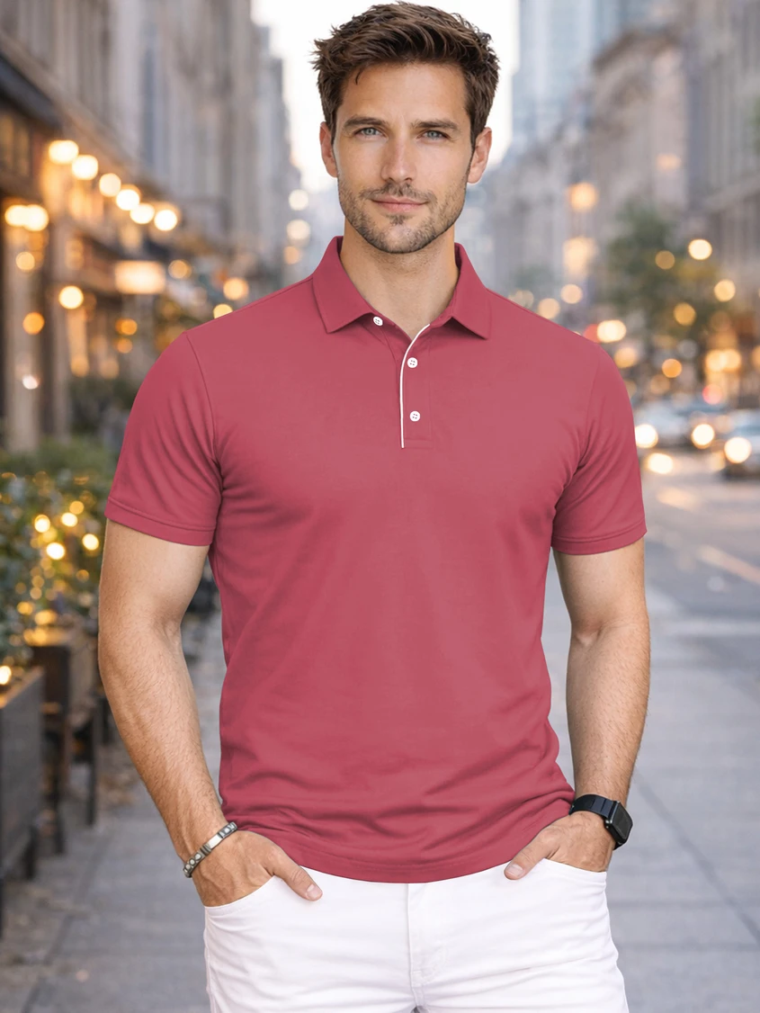 VeBNoR Solid Men Polo Neck Polyester Pink T-Shirt