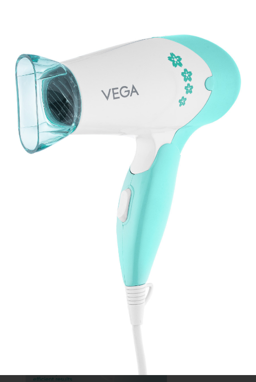 VEGA VHDH-20N Insta Glam Foldable 1000 Watts Hair Dryer - White & Blue