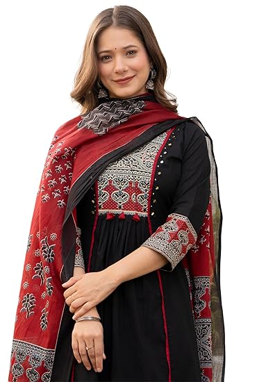 Amayra Women's Pure Cotton A-Line Kurta Set with Palazzo Pants & Dupatta|Ethnic wear|Kurti Suit Set for Women
