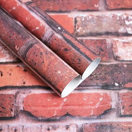 ANNACREATIONS Self Adhesive Wallpaper Waterproof Vinyl Stickers Wooden Door Wardrobe Desktop PVC Wall Papers - 18''x 120'' inch (Brick RED) (9226)