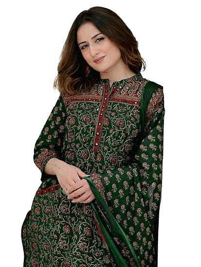 Arayna Women’s Cotton Printed Kurta Set with Palazzo Pants and Dupatta | Ethnic Straight Kurta