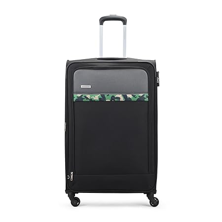 Aristocrat Commander Large Size (Check-in) Soft Case Trolley Bag, Zipper Expander, Combination Lock, with 360° 4-Spinner Wheels, Premium Polyester, Travel-Friendly Luggage, for Men & Women, Black