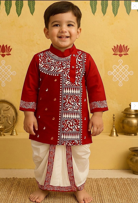 Cae Boys Ethnic Motifs Embroidered Regular Thread Work Pure Cotton Kurta with Dhoti Pants