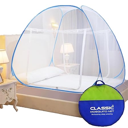 Classic Mosquito Net for King Size Bed | 30 GSM Polyester Fine Mesh | Foldable Pop Up Machardani for Double Bed | 360° Mosquito & Insect Protection | Washable & Reusable | Blue