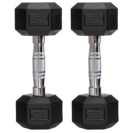 FITRXX Rubber Coated Hexa Dumbbell Set (7.5 kg Pair) | Professional Exercise Dumbbells for Men & Women | Home Gym Equipment for Full Body, Upper & Lower Body Strength Training | Anti-Slip Handle
