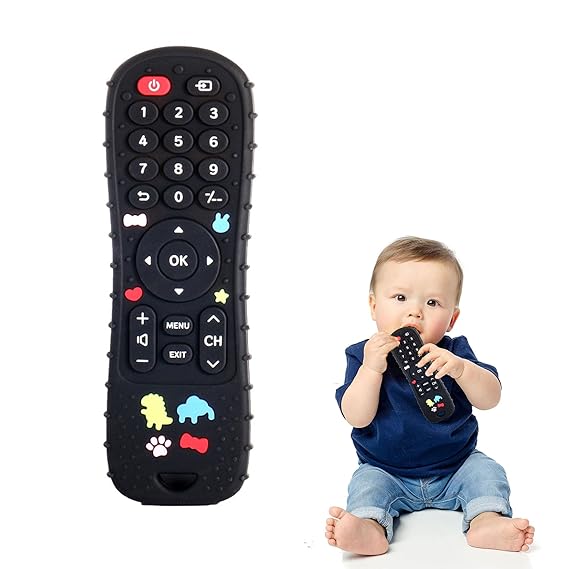 FunBlast Teether for Babies - Silicone Remote Teether for 3+ Month Baby & Toddlers, Teething Toys for Babies and Toddlers, Helps Biting Skills Development, Activity Toys for Baby (Black)