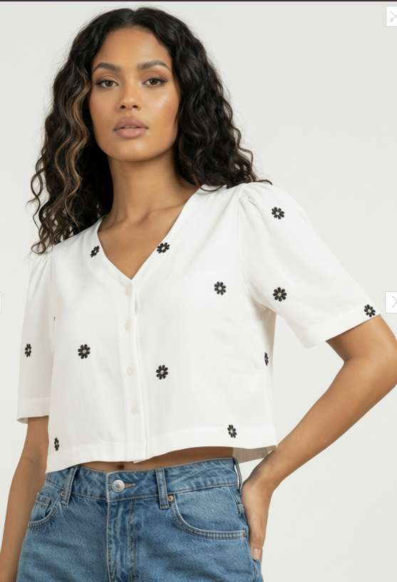 Glitchez Floral Embroidered Relaxed Fit Crop Top