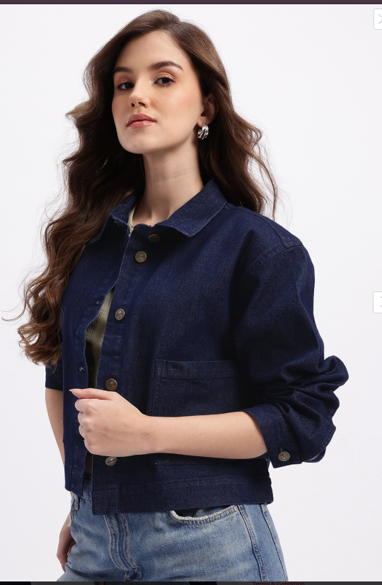 Glitchez Women Crop Denim Jacket