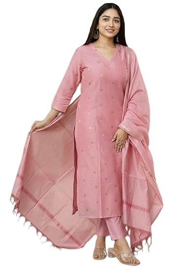 GoSriKi Kurta Sets for Women Rayon Viscose Printed | Kurta Pant Dupatta Set | Straight Kurti Set | V Neck 3/4 Sleeve Ethnic Outfit | Designer Indian Kurti Clothing with Pants Dupatta