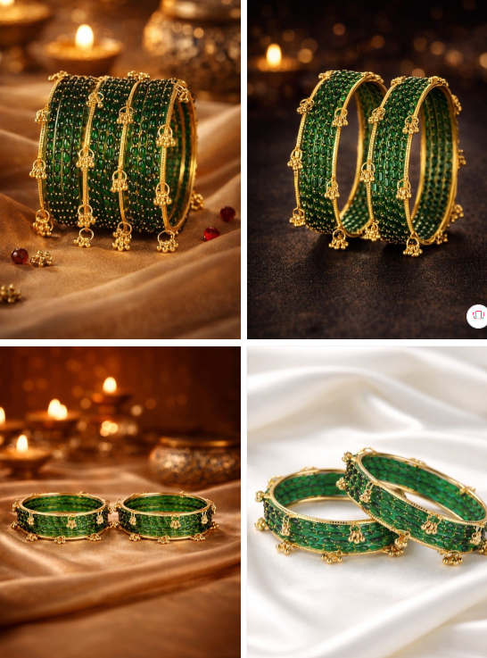 Guddan Set Of 16 Textured Ghungroo Beaded Bangles