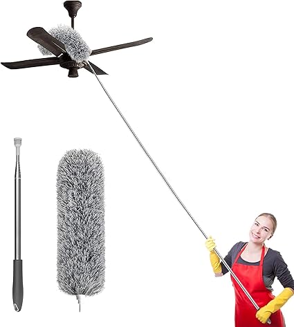 Hallstatt 2026 Upgraded Long Handle Microfiber Feather Fan Ceiling Duster for Dust Cleaning with extendable Pole 100 Inch with Anti Scratch Bendable Brush for Cleaning High roof Cobweb Stick