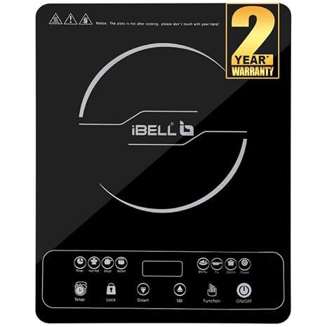iBELL 20YO Induction Cooktop 2000W, Electric Induction Cooker with Full Touch Panel, Double/Single Coil Technology, Fast Heating, Auto Shut-Off, Overheat Protection, Crystal Glass Top, 2-Year Warranty