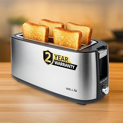 iBELL Toaster CrustoF40 Auto Pop-up 4 Slice Bread Toaster with Removable Crumb Tray, Auto Shutoff, Defrost/Reheat/Cancel Button, 7 Levels Browning Controller, Led Light Indicator, 2 Year Warranty