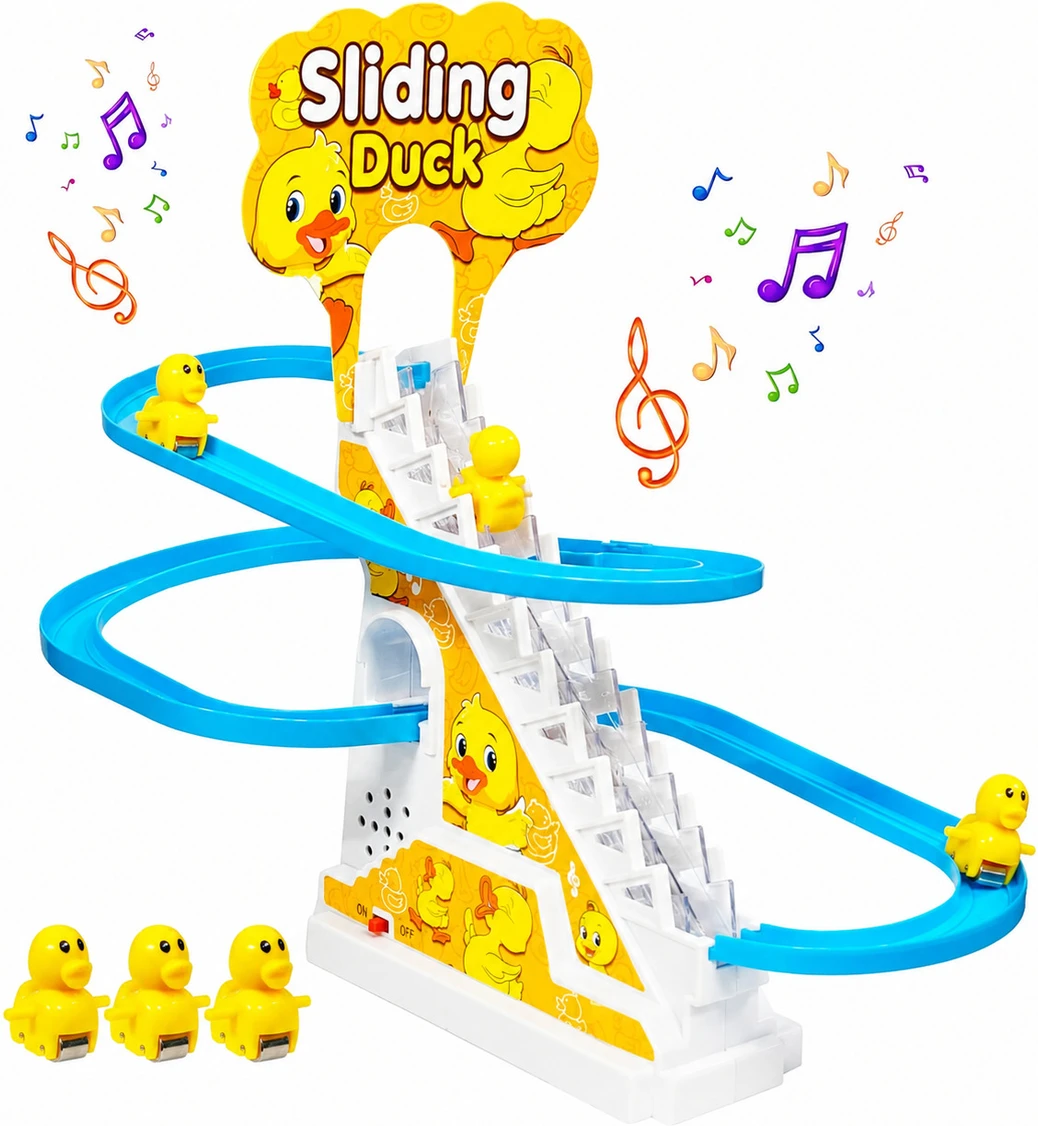 JYT Duck Track Toys for Kids - Sliding Ducks Stair Climbing Toys