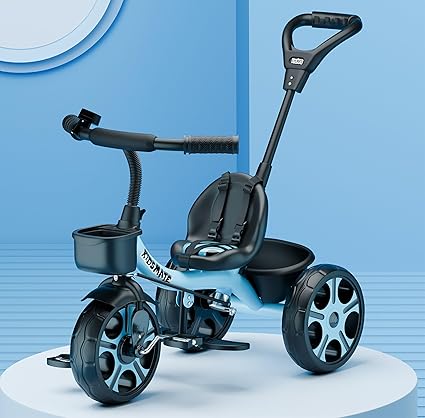 Kidsmate Junior Tricycle for Kids with Parental Control | Cycle for Kids 1-4 Years | Baby Cycle | Bicycle with Storage Basket, Cushion Seat and Seat Belt Carrying Capacity 30 Kgs (Blue)