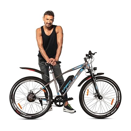 Leader Men E-Power L6 27.5T Electric Cycle, Dual DISC Brake|Front LED Light and Horn (Li-Ion Removable Battery, 250W BLDC Motor)| 1 Year Warranty,Unisex,Mountain Bike,Grey_Black,Mens,Front,19 inches