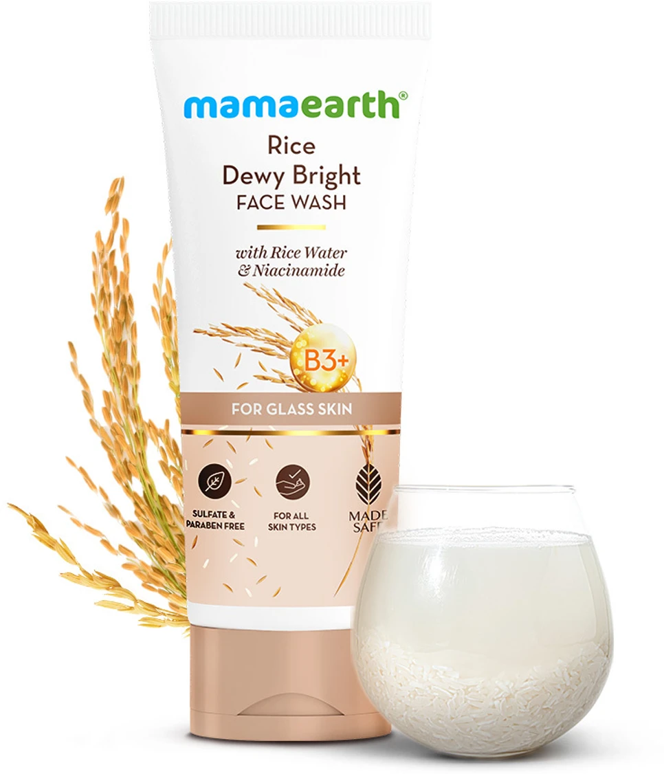 Mamaearth Rice Dewy Bright With Rice Water & Niacinamide for Glass Skin | Face Wash