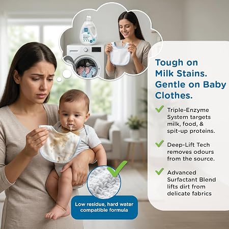 Mee Mee Baby Liquid Detergent 1.5 L | pH Balanced, Free from Harsh Chemicals, Safe for Mother’s Hands & Baby’s Skin | Anti-Bacterial, Removes Stains & Odor with One Drop, Hypoallergenic | Mild Scent