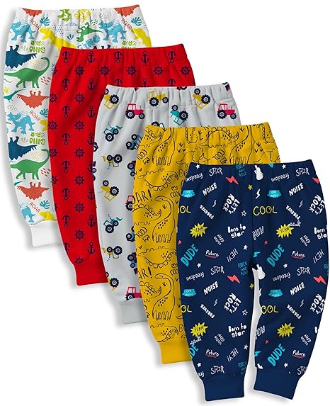 minicult Cotton Pajama Pants with All Over Print for Boys and Girls (Multicolor Designs)(Pack of 5)