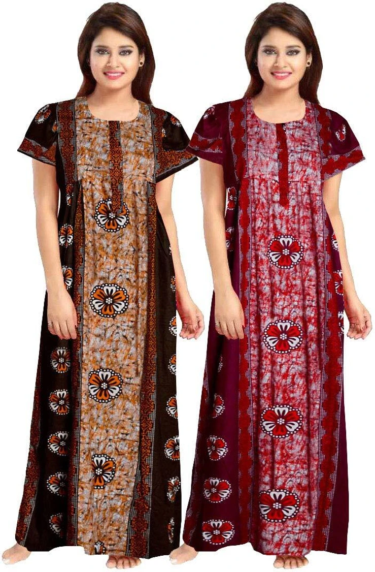 OXYURA Pack of 2 Women Nighty (Maroon, Brown)