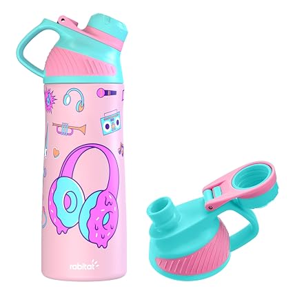 Rabitat ZYLO 550ml Kids Water Bottle for School | 2-Year Brand Warranty | Magnetic Flip Cap, Leakproof | Triple Insulated Stainless Steel Thermosteel Flask | 24 Hrs Hot & Cold | Miss Butters