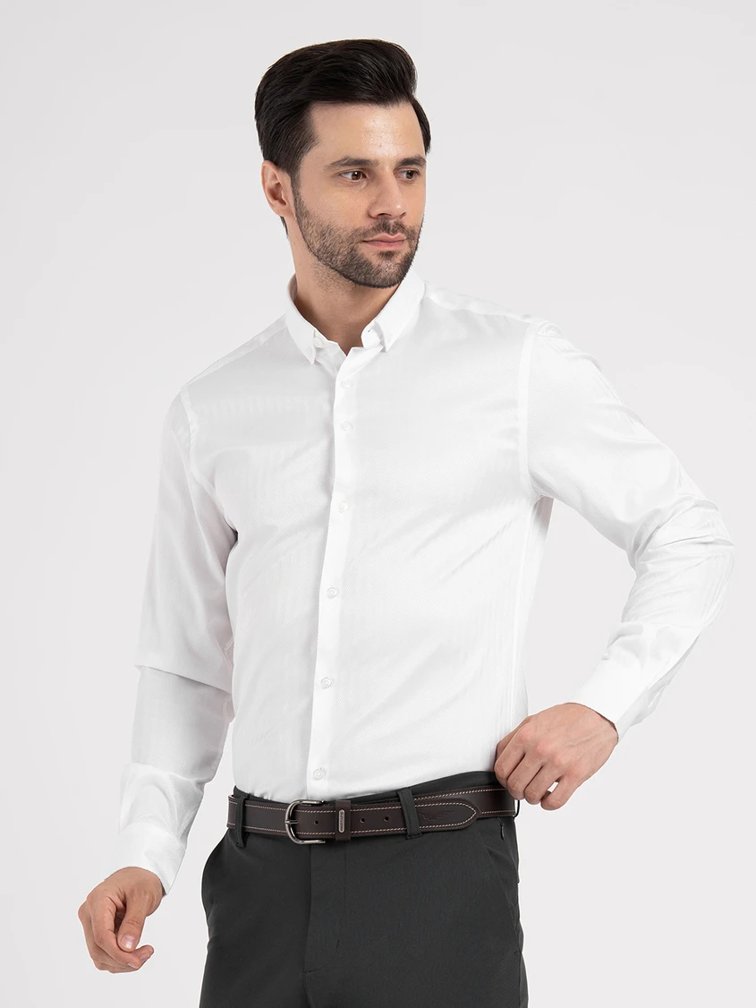RED TAPE Men Relaxed Fit Fit Self Design Button Down Collar Formal Shirt