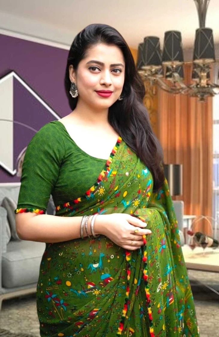 REYANSH ENTERPRISES Printed Bollywood Georgette Saree (Green)