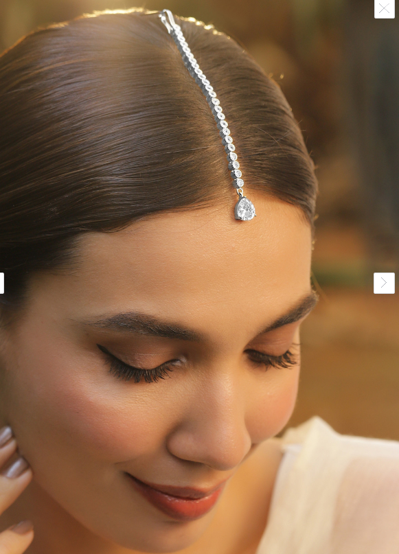 Rubans Rhodium-Plated Cubic Zirconia Studded & AD Drop Handcrafted Maang Tikka