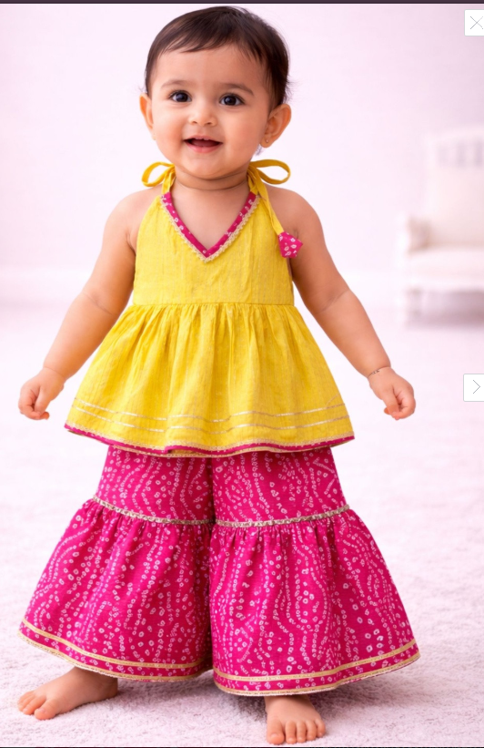 Sangria Infants Girls Pure Cotton Halter Neck Kurta & Sharara