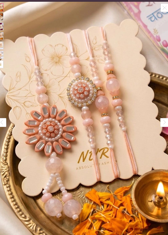 Sangria Set Of 4 Beaded Family Pack Thread Rakhi With Roli Chawal Chandan Mishri