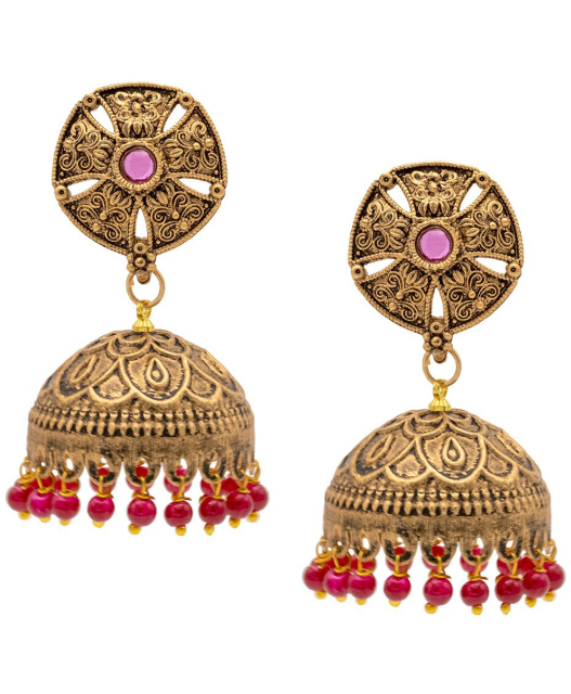 Shining Jewel - By Shivansh Gold-Plated Dome Shaped Jhumkas Earrings