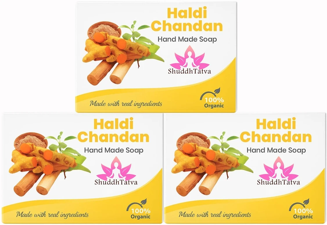 SHUDDH TATVA Shuddh Haldi Chandan Handmade Soap | 100% Natural Turmeric & Sandalwood Bar