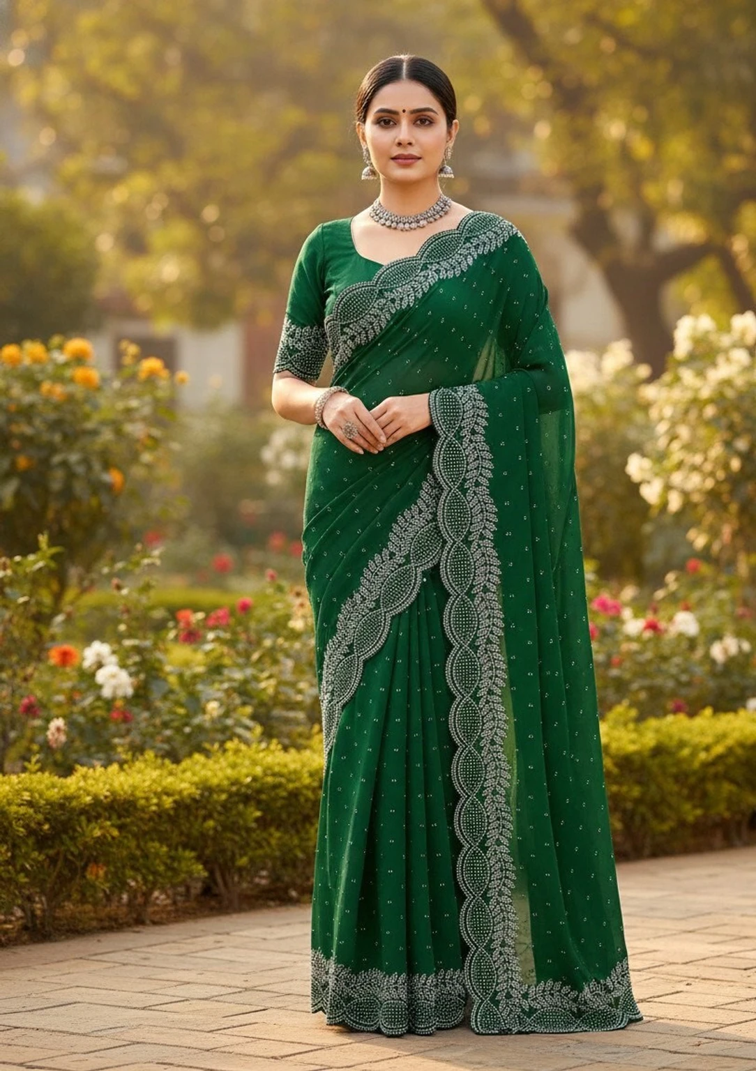SILKORA Floral Print, Printed Daily Wear Chanderi Saree