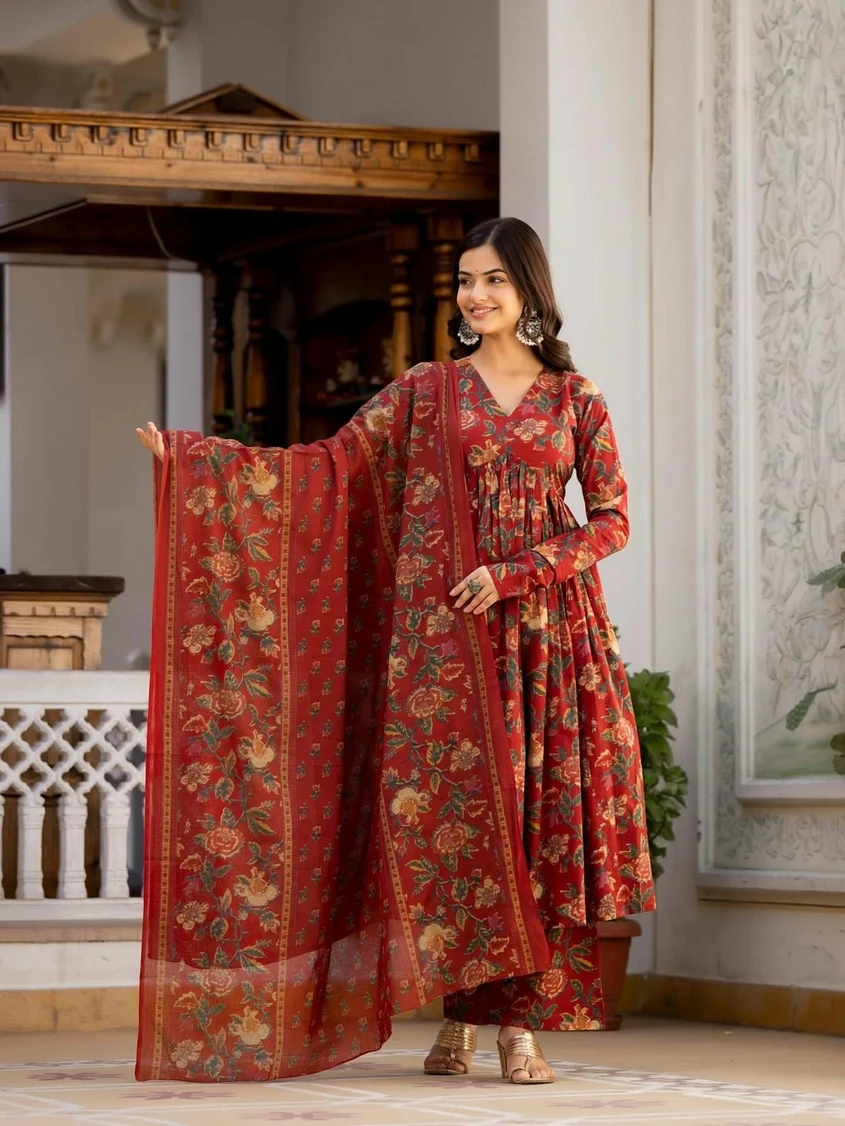 Soropee Women Viscose Rayon Kurti Palazzo Dupatta Set
