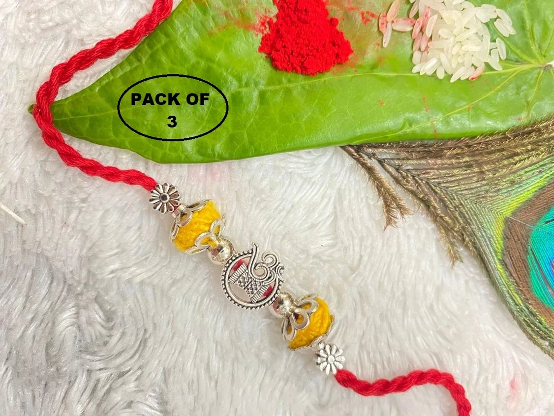 TWELVE DENIM Designer TD_Rakhi11_1_P3 fancy unique design with moti special collection 2024 Mauli Thread Rakhi, Chawal Roli Pack Set