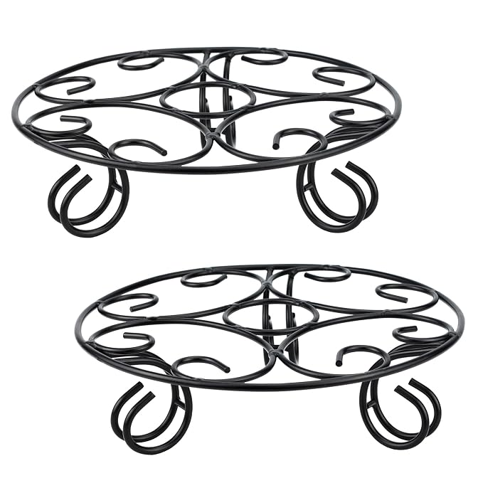 Urban Plant Jardiniere Black Metal Stand for Balcony and Garden, Durable Decorative Planter Holder for Indoor and Outdoor Use (Pack of 2)