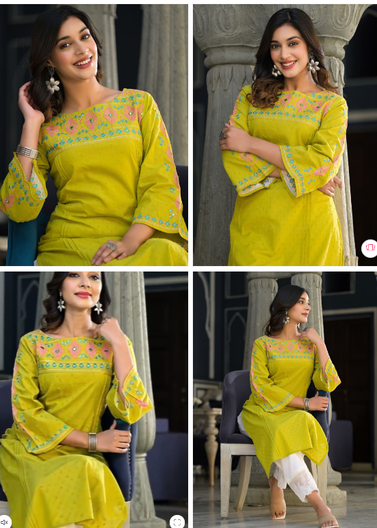 Varanga Women Floral Thread Embroidered Yoke Design Straight Kurta