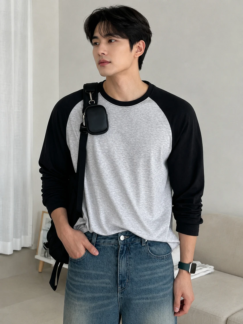 Wrodss Men Colorblock Round Neck Cotton Blend Grey, Black T-Shirt