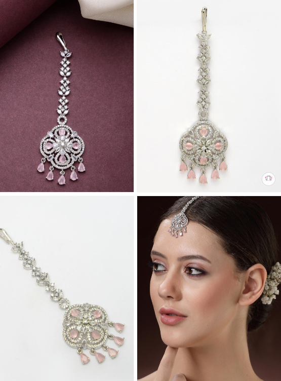 ZENEME Rhodium-Plated American Diamond Studded Maang Tikka