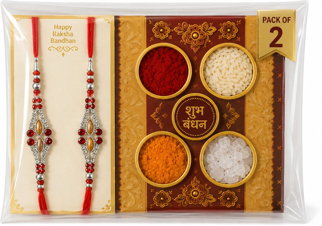 Zology Designer Pack of 2 Premium Designer Stone Rakhi for Brother Mauli Thread Rakhi Set
